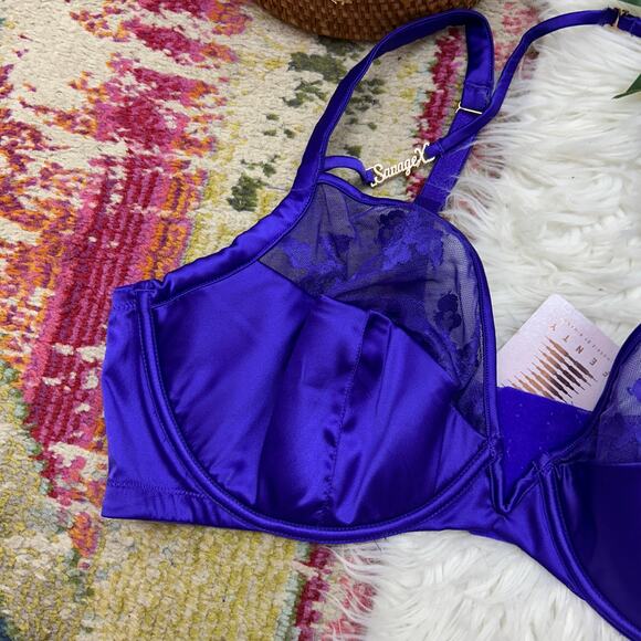 NEW Savage X Fenty Purple / Blue Lace Sexy Plunge Bra Plus Size 42DD - Picture 4 of 7